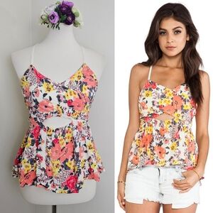 Free People Some Like It Hot Floral Cutout Tank